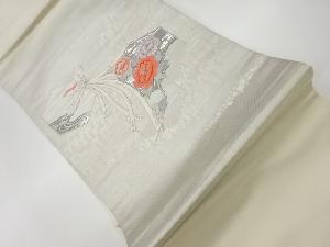 リサイクル　亀甲に花鳥・寺院風景模様刺繍名古屋帯